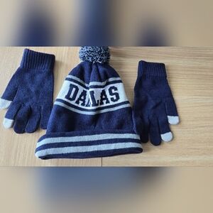 Dallas Navy and White Unisex Winter Hat and Gloves Set
